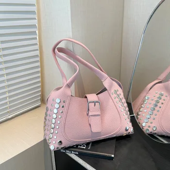 2025 Spring New High-End French Retro Bag for Women Trendy Locomotive Zipper Closure Hot Girl Style Underarm Bag