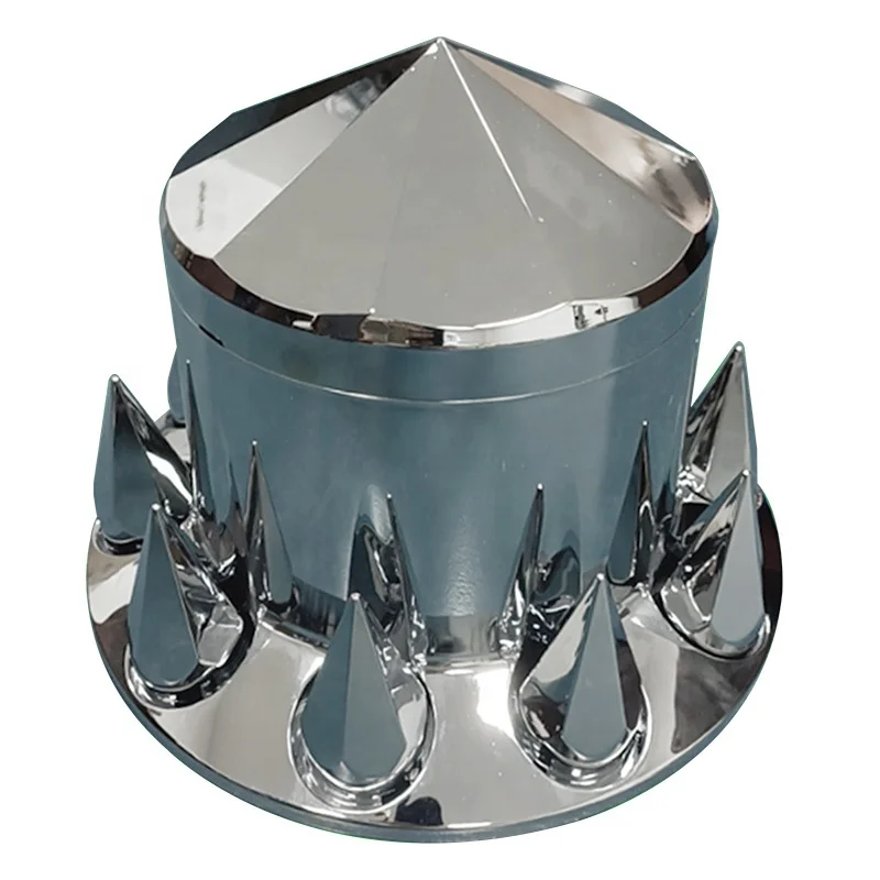 Chrome ABS Spiked Front Axle Wheel Covers Hubcaps 33mm Thread on Lug Nut Covers for Semi Trucks