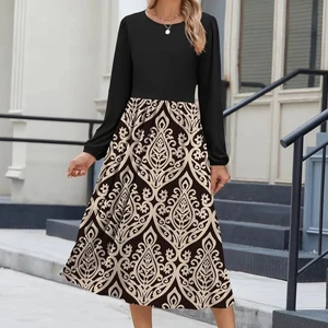 Women's Casual Dress with Tassel Lace Embroidery Decorations Crystals on Front Woven Long Sleeves Breathable for Autumn