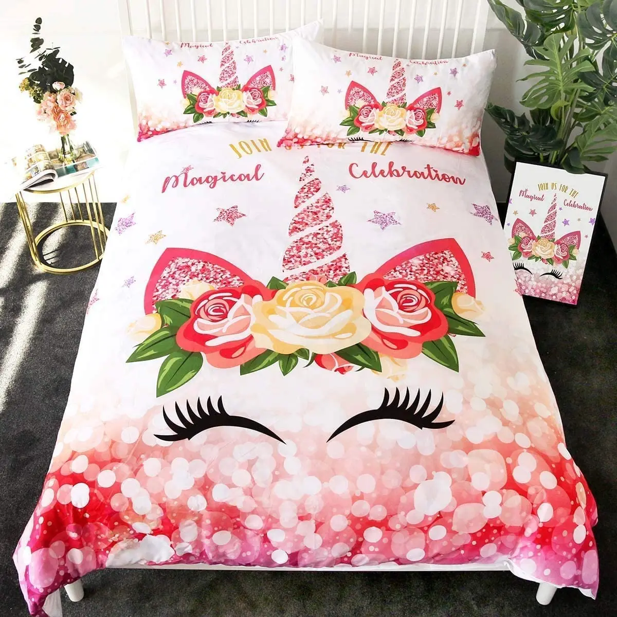 Cheap Custom Design unicorn Bedsheet Set 3d Print Cartoon Kids Duvet Covers Sets