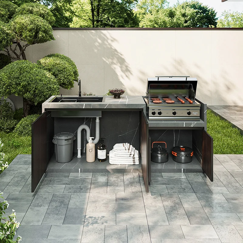 product luxury villa courtyard all in one outdoor kitchen system stone top outdoor washbasin cabinet garden operation counter-6