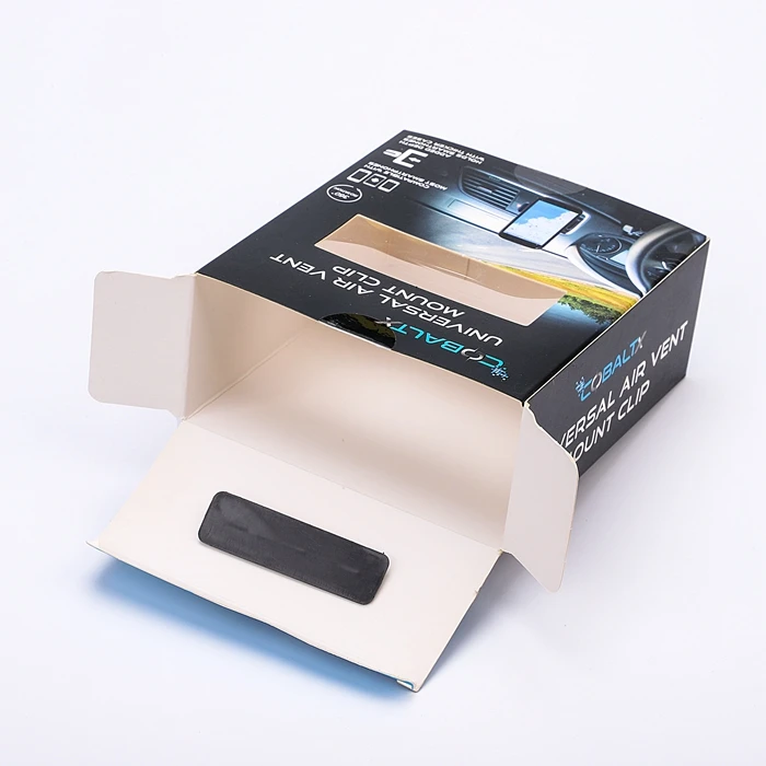 clear Window Retail Hanging Packaging Matte Black Folding Cardboard hang Tab Paper Box with Custom logo Printing