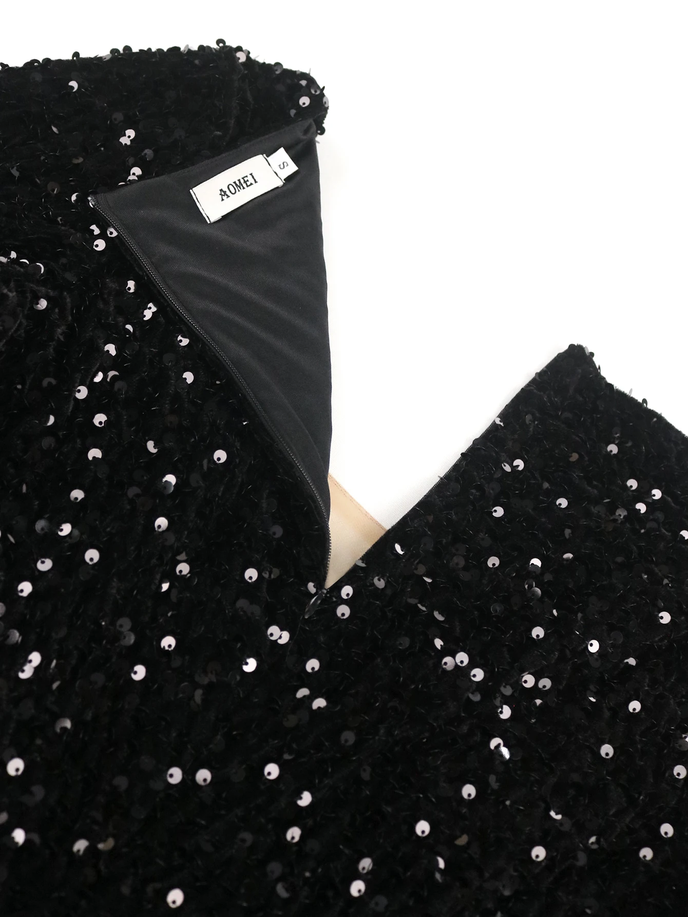 Velvet Sequined Deep V Neck Patchwork Ruffle AOMEI Women Club Dresses