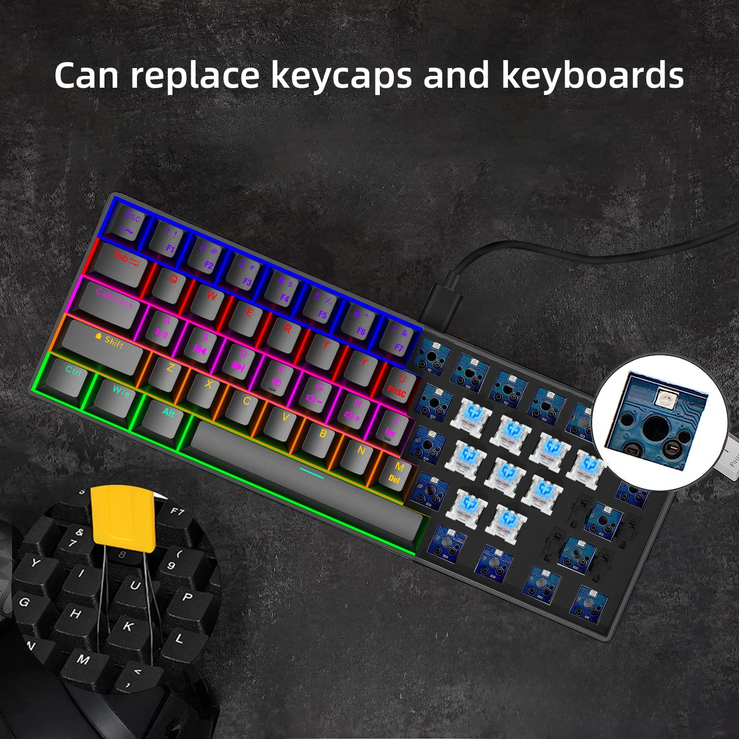 Custom Wireless Wired Gaming Keyboard Blue Switch Red Switch Rgb ...