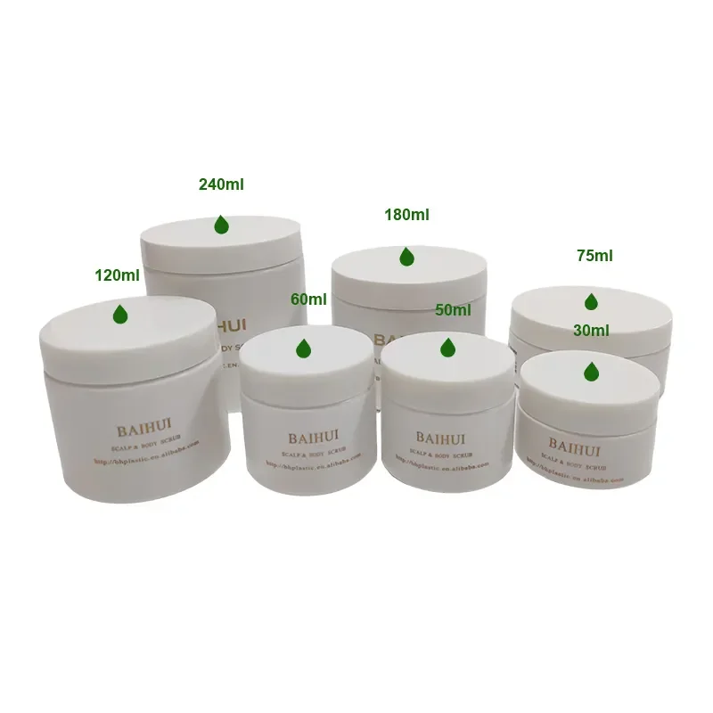 Custom Luxury 30ml to 600ml White Pet Matte Round Wide Mouth Plastic Body Butter Cleansing Cream Jar With Lid