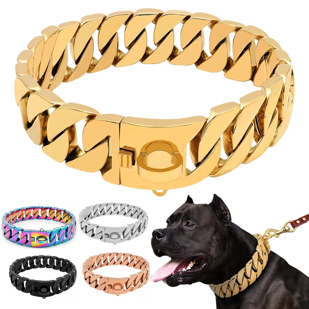 Luxury Dog Collar 32mm Pet Metal Chain Cuban Link Collars