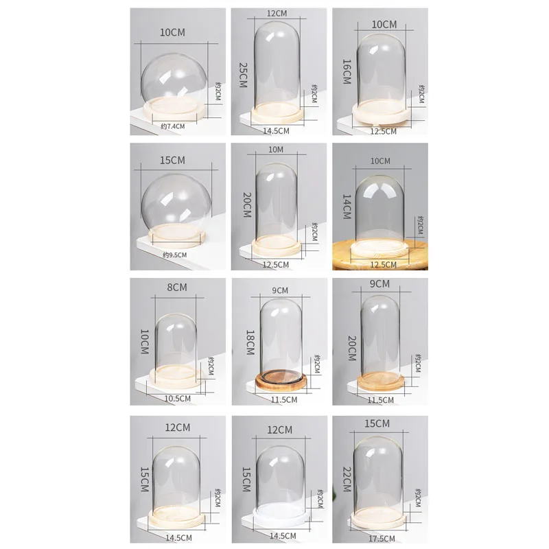 Decorative Bell Jars Glass Domes with Original Wooden Base
