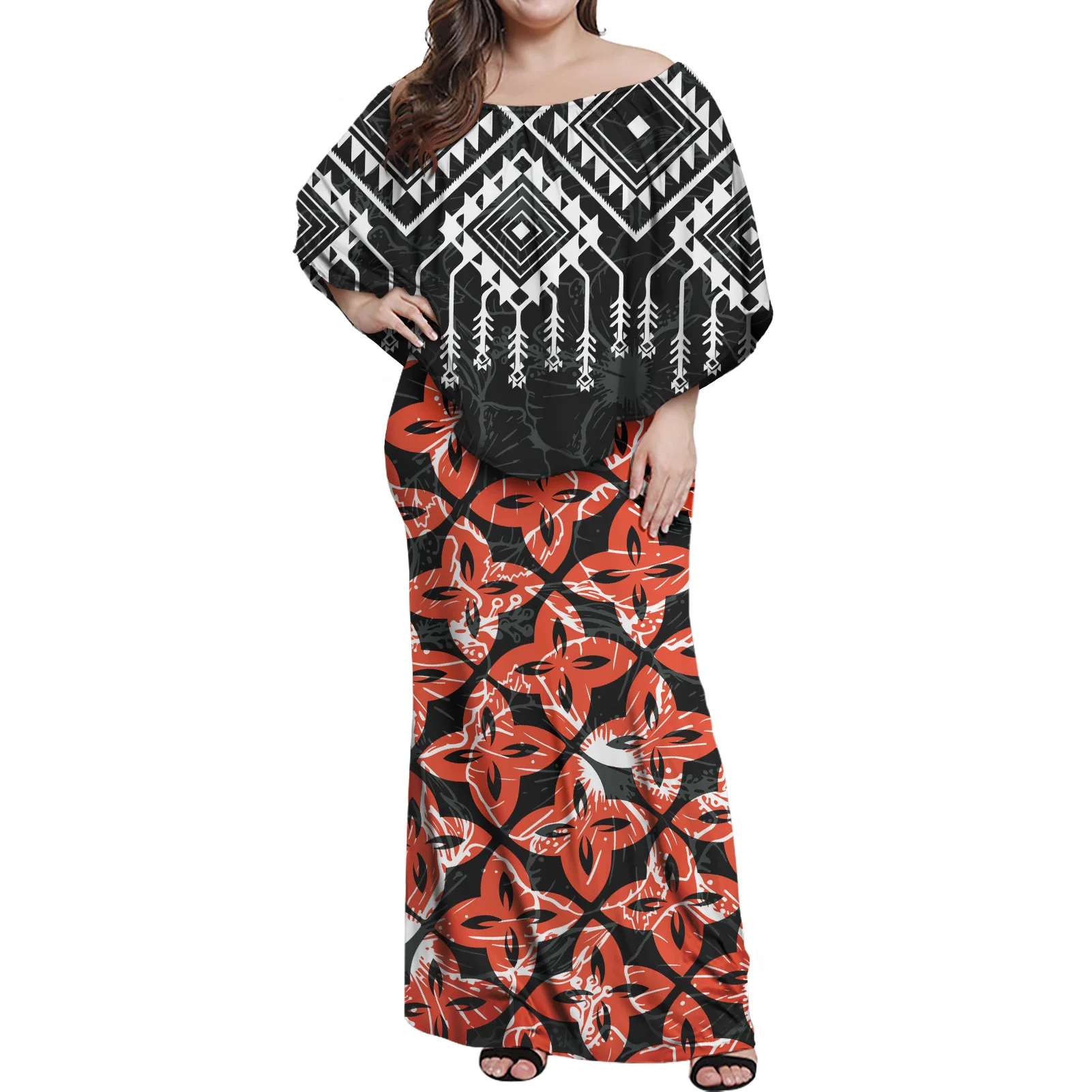 African and Mexican Aztec Tribal Pattern Women Maxi Dress Summer Elegant Off the Shoulder Club Party Long Dresses