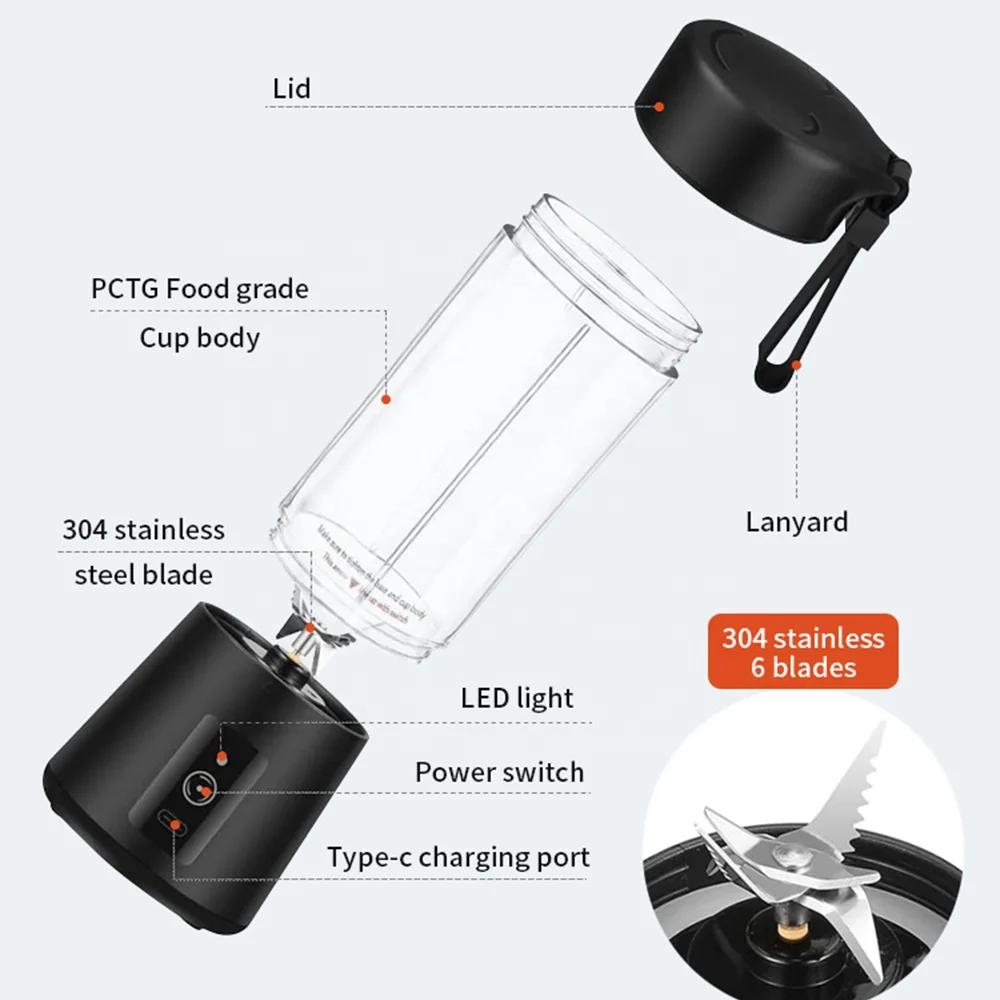 Fruit Juicer Popular Mini Electric Portable Wireless Rechargeable Bottle Juicer Blender for Traveling