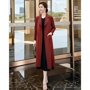 Khaki Vintage Thin Poncho Women's 2026 New Winter Three House Pleated High-end Atmospheric Black Mid-length Coat