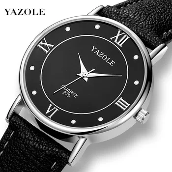 Cheap Unisex Minimalist Simple Watch Yazole M 279 High Quality Fashion Black Quartz Leather Wristwatch