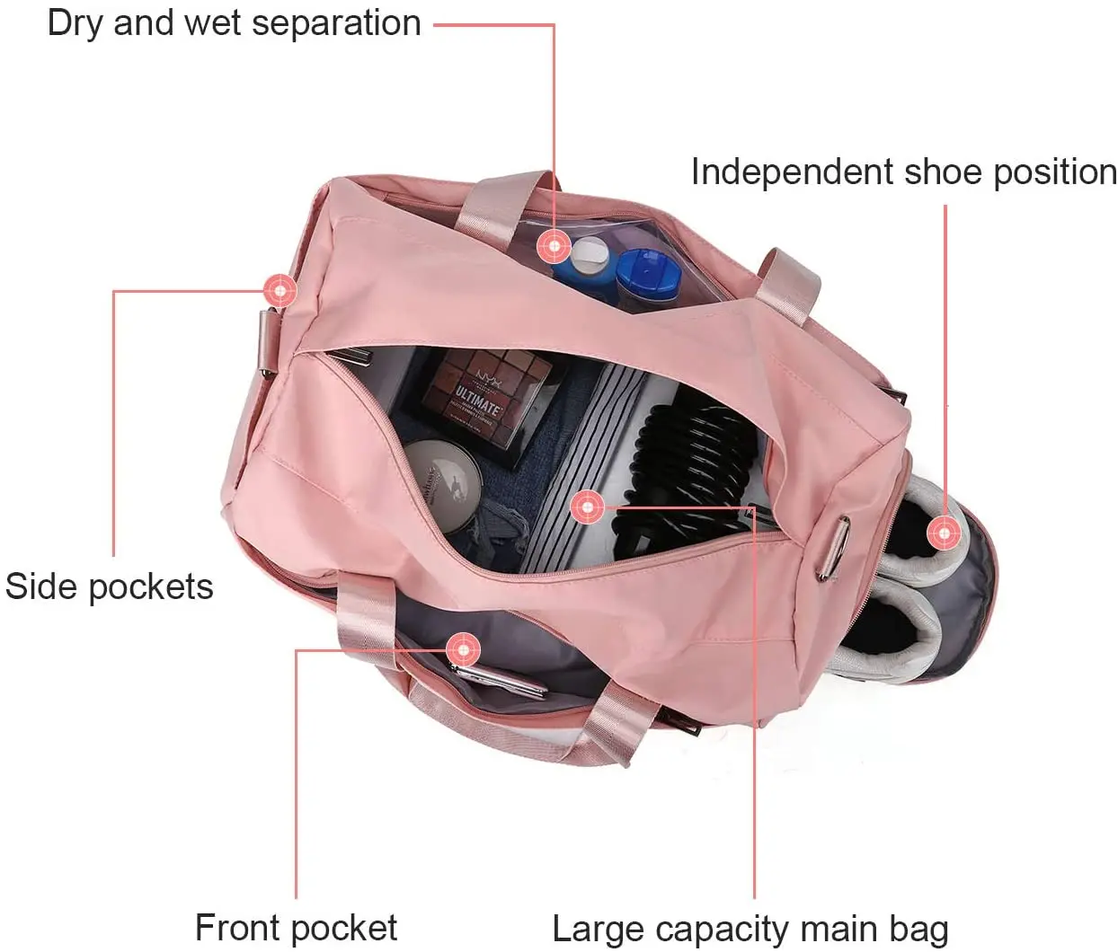 Custom Dance Small Spend the Night Weekend Water Smell Proof Gym Sports Private Label Sequin Hot Pink Travel Duffle Bag Women