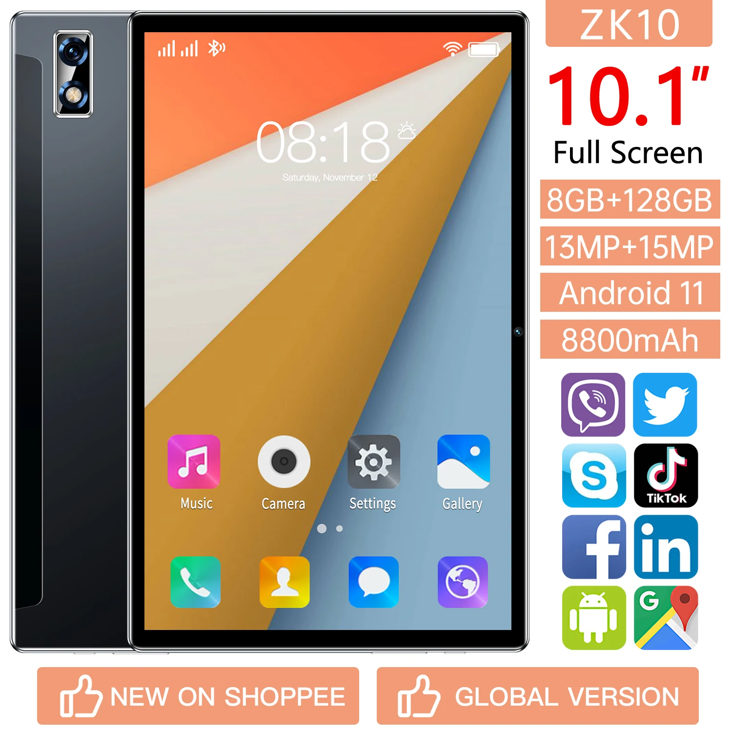 RAM 8G 128GB ROM Android新着大画面防水10.1インチzk10タブレットPC