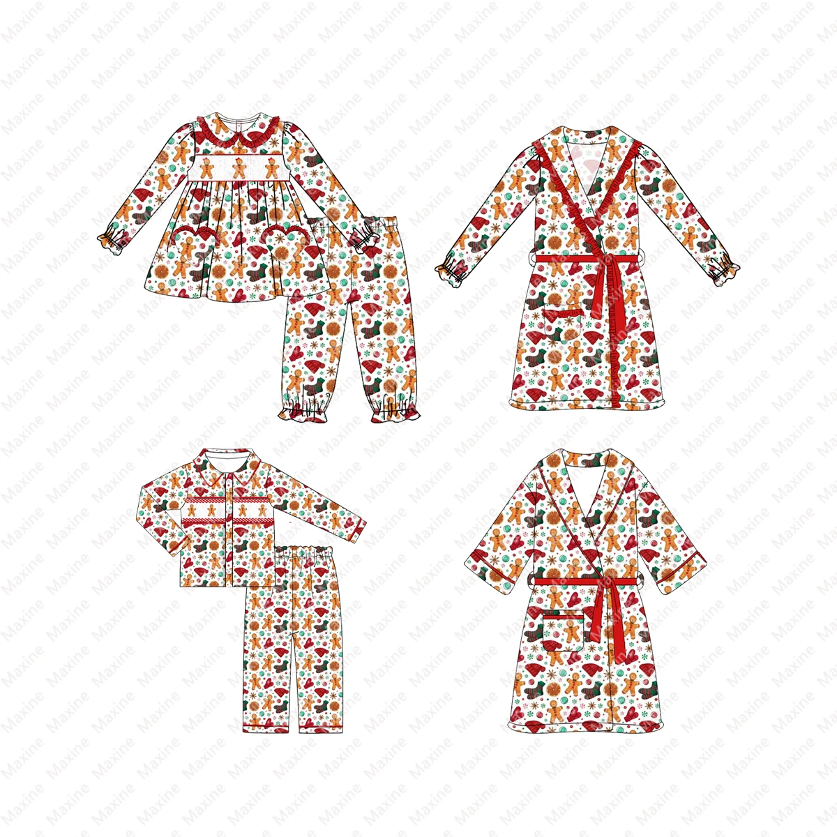 Maxine Factory Design Custom Design Sibling Kids Clothing Smock Girls Christmas Pajamas