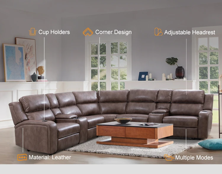 Manwah Cheers Fabric Power Headrest Recliner Sectional Sofa Set With