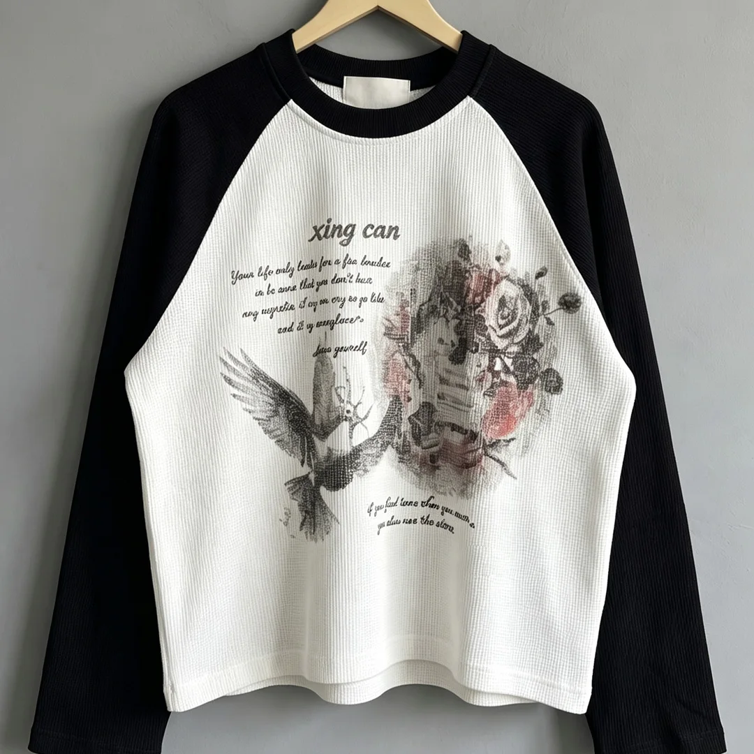 Streetwear top s dlouhým rukávem pro muže z těžké bavlněné tričkoviny (300 g/m²), vysokokvalitní na míru, s individuálním potiskem silkscreen