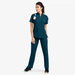 Wholesale  Women Beauty Salon Hospital Uniforms Straight Leg Spandex Medical and Nursing Scrubs Uniforms Sets