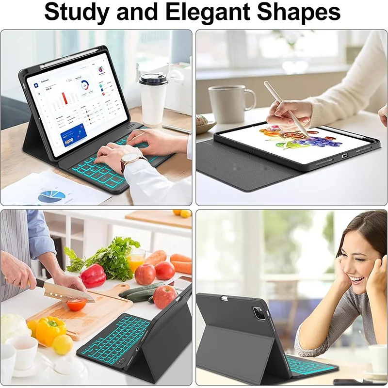 product case with keyboard mouse for ipad air 13 inch  color rainbowbacklight detachable usb c keyboard pu magnetic case withpen slot-7
