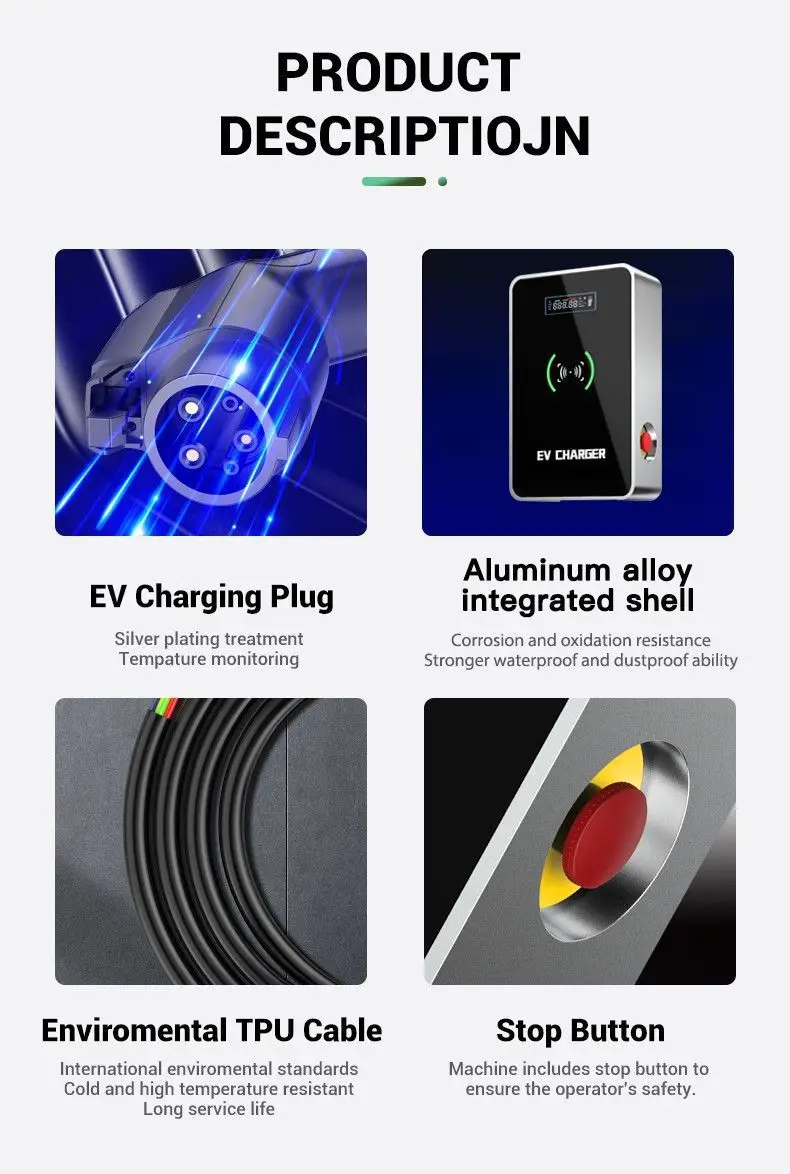 Komercyjna jednofazowa stacja ładująca AC 7KW 32a Wallbox Ev Charger Typ 2 Ładowarka samochodowa Szybkie ładowanie 6