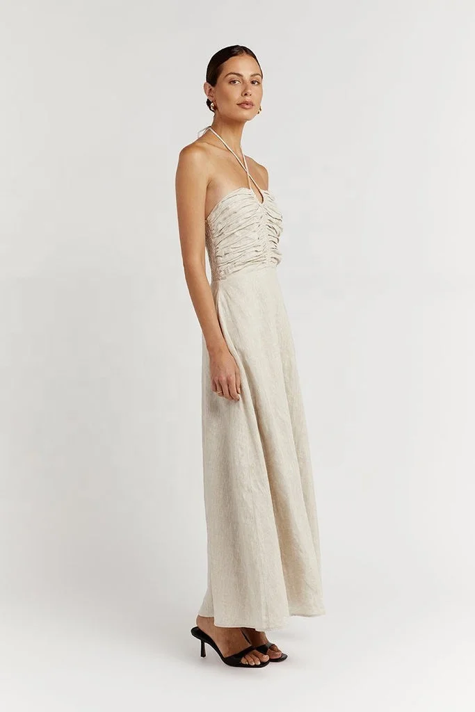 100% abiti lunghi in lino naturale|