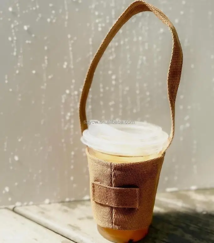 Customized Portable Canvas Bag Reusable Coffee Cup Mug Tumbler Sleeve