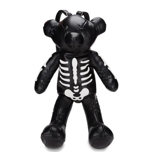 Bag Factory Womens Vegan Leather Bear Shape Stuffed Backpack With Skeleton Applique