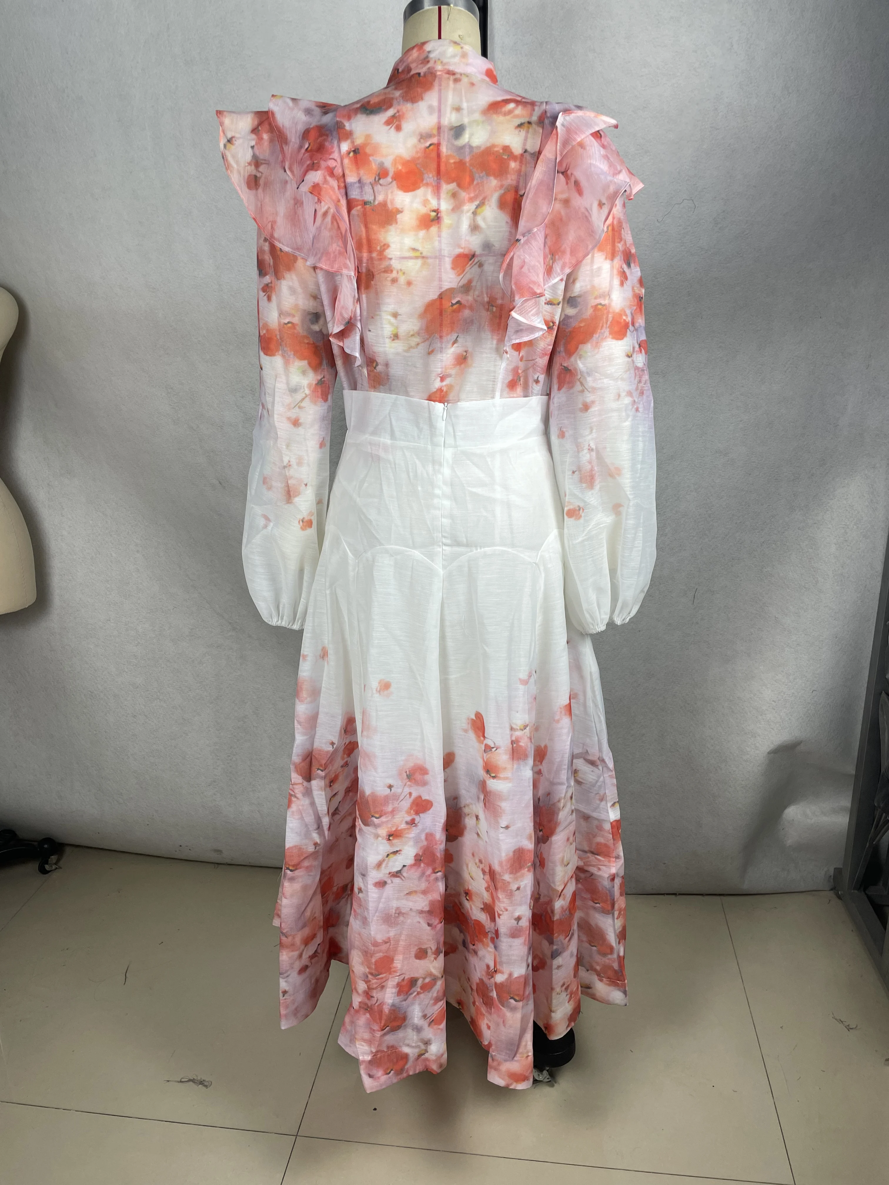 Lady Elegant Semi-transparent Printed Stand Collar Button Decoration Crepe Fabric 2-piece Shorts Set - Image 2