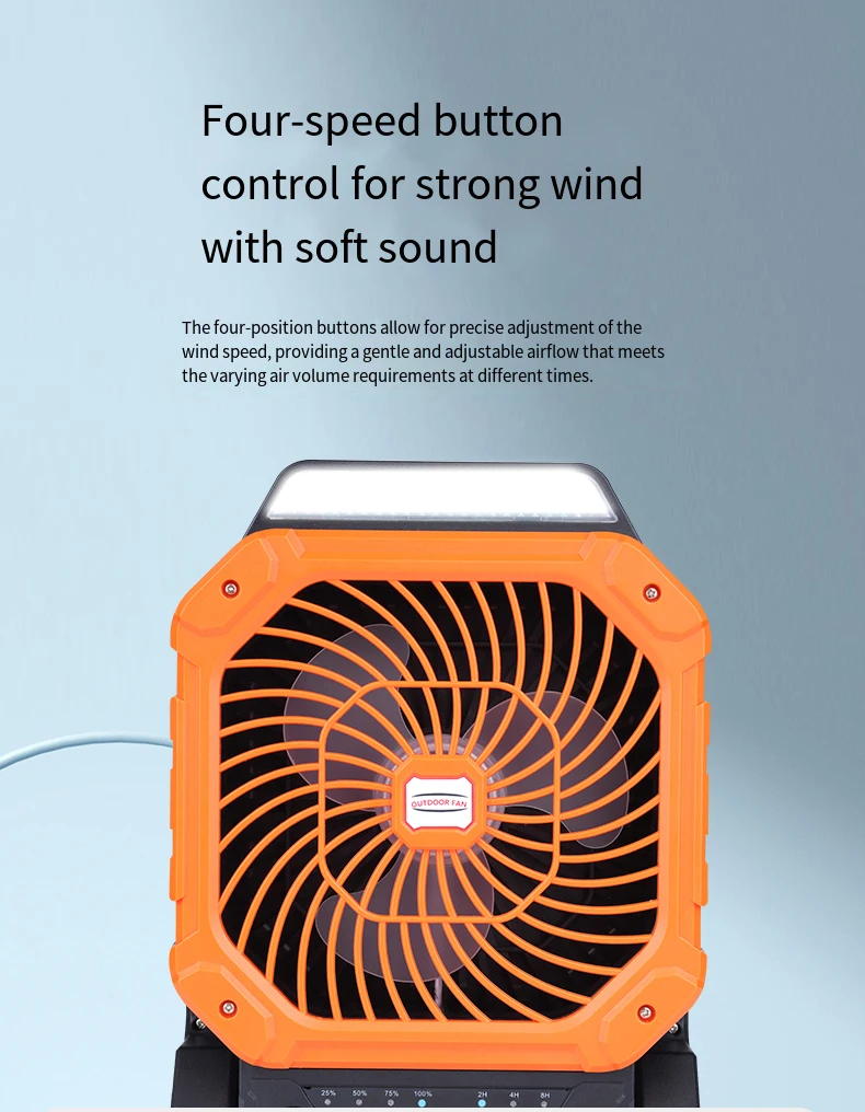 7800mAh Solar Portable Fan with Brushless Motor,USB-C Charging,4-Speed & LED Light/CE/FCC/ROHS Certified for Outdoor Camping