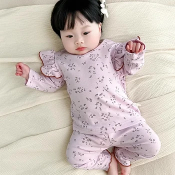 Baby spring autumn set foreign style baby pajamas spring new full moon 100 days separate home clothing two-piece set