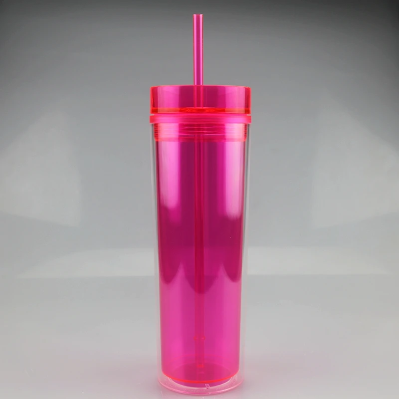 Оптовая продажа, многоразовая прозрачная двойная пластиковая акриловая кружка-неваляшка 22 унции с соломинкой и крышками