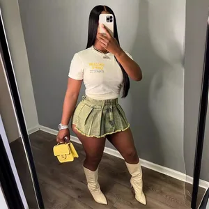 2024 Summer Clothes Y2K Streetwear Denim Jean Short Tie Dye Pants Skort Cargo Pant High Waist Women Denim Shorts Pleat Skirts