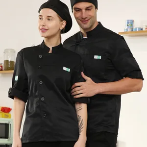 Men's Customizable Summer Mesh Chef Work Clothes Breathable Twill Restaurant Bar Uniforms Long Short-Sleeved Tops Sets for