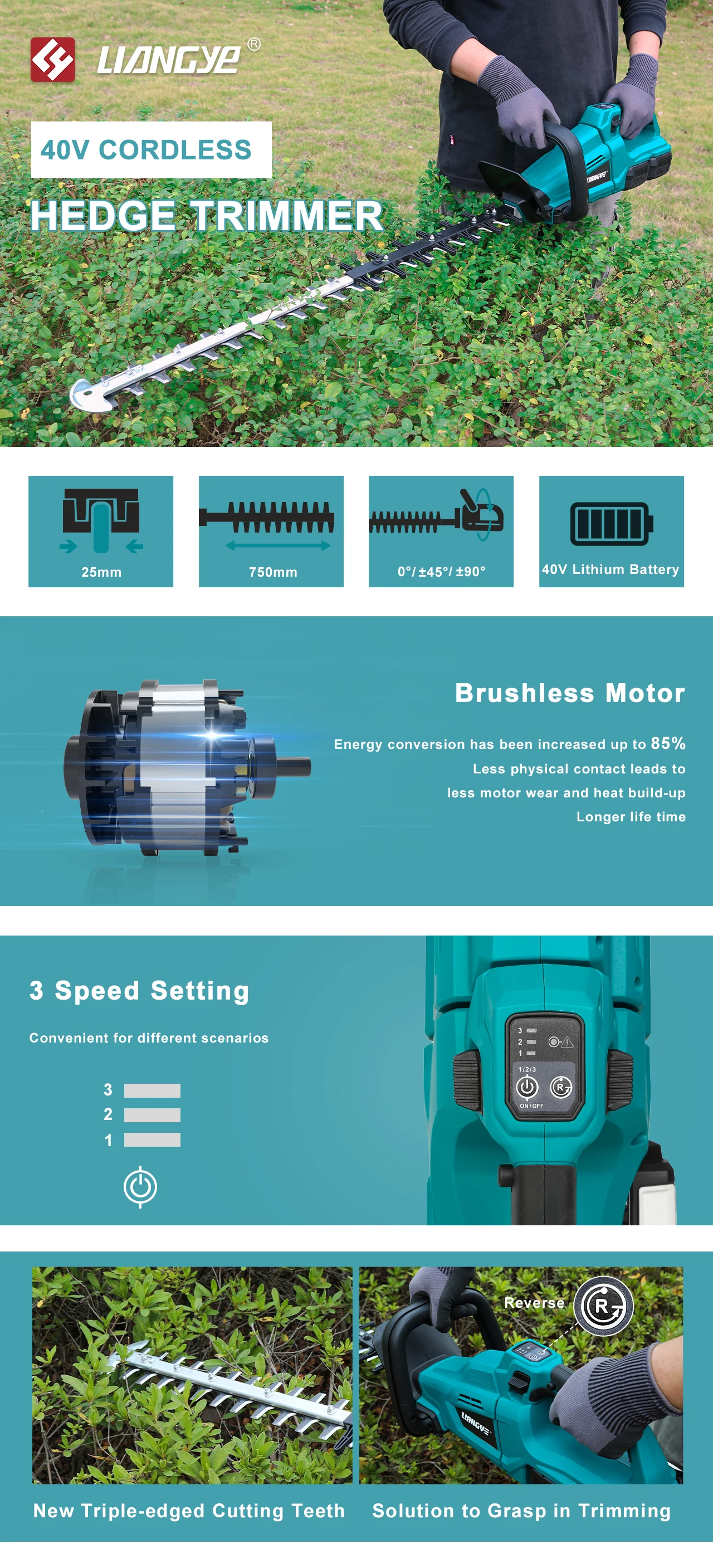 Brushless 40v 29.5 Inch Commercial Grade Cordless Hedge Trimmer Kit