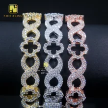 NEW Design Hollow Clover Bracelet Fine Jewelry Moissanite Cuban Bracelet Pass Diamond Tester Moissanite Chain Cuban Link Chain