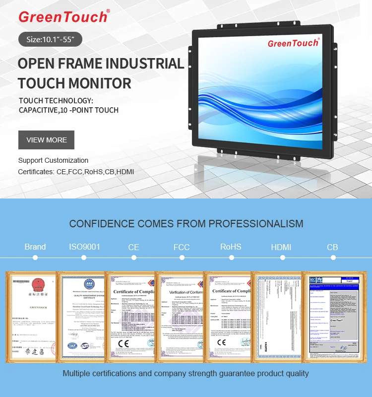 GreenTouch 19 inch PCAP industrial touchscreen monitor open frame touch display