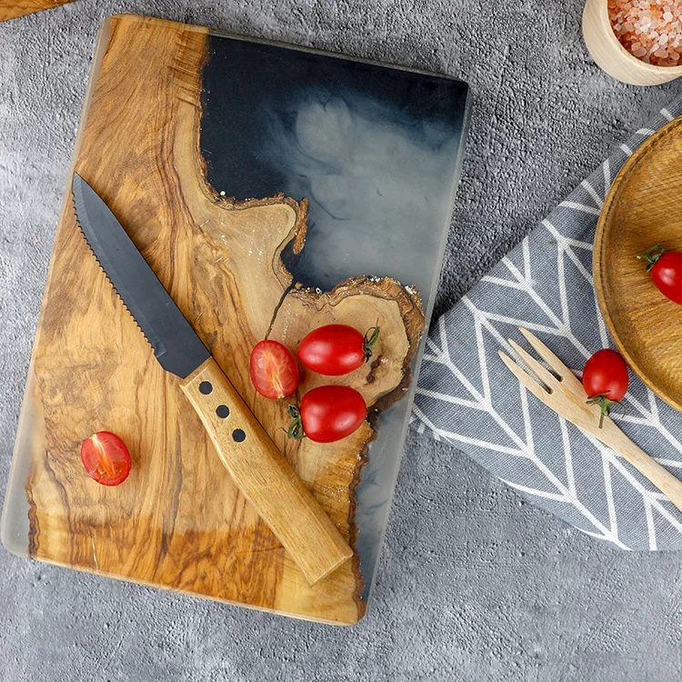 Мраморная древесина для хранения хлеба, кухонные доски для разделки ореховой смолы в форме океана, Бамбуковая древесина, эпоксидная смола, оптовая продажа