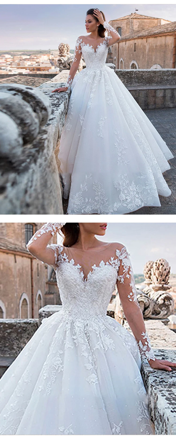 Luxury Bridal Ball Gown White Elegant Classic Long Tail V Neck Lace ...
