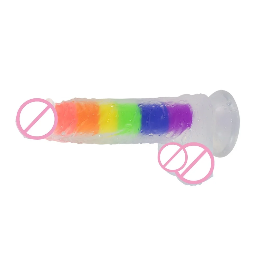 Free Custom Box Factory Outlet Color Transparent Jelly Crystal Rainbow Liquid Silicone Simulation Dildo Sex Toys