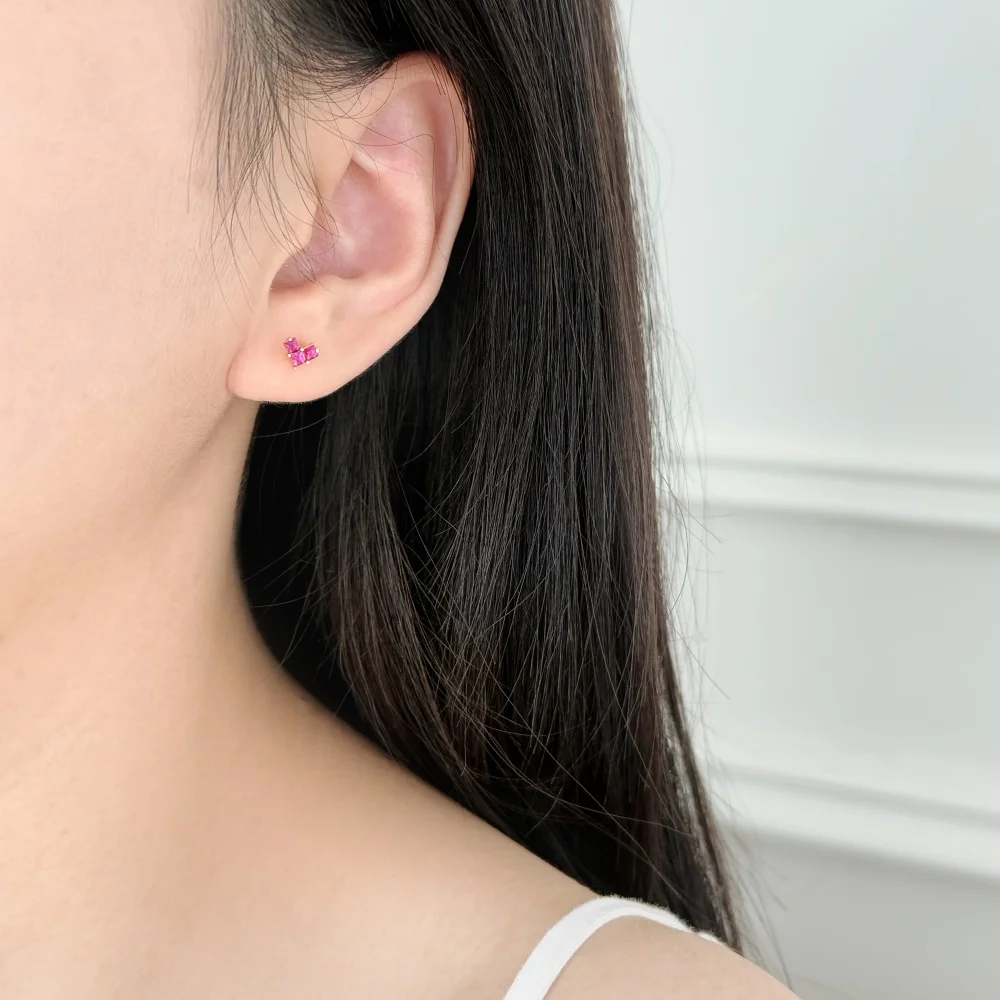 KAKODIY New Small Lovely 925 Sterling Silver Rhodium 18K Gold Plated Matte Square 5A Cube Zirconia Heart Stud Earrings detail 5