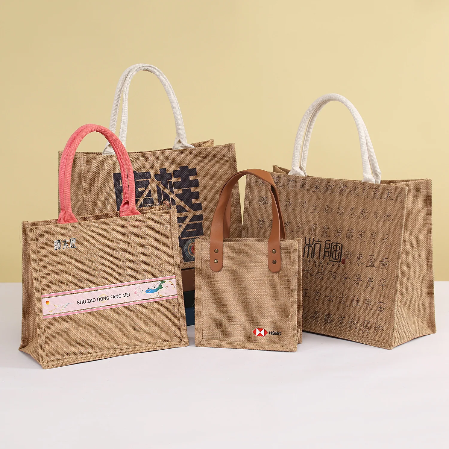 Custom Designer Eco-friendly Jute Bag Modern Reusable Linen Shopping Tote with Your Business logo for Welcome Gifts preview 5