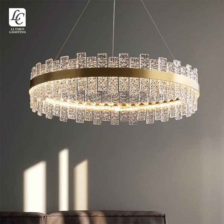 P0014 Luxury Textured Glass Chandelier – Creative Gold Art Suspension Lamp for Villa