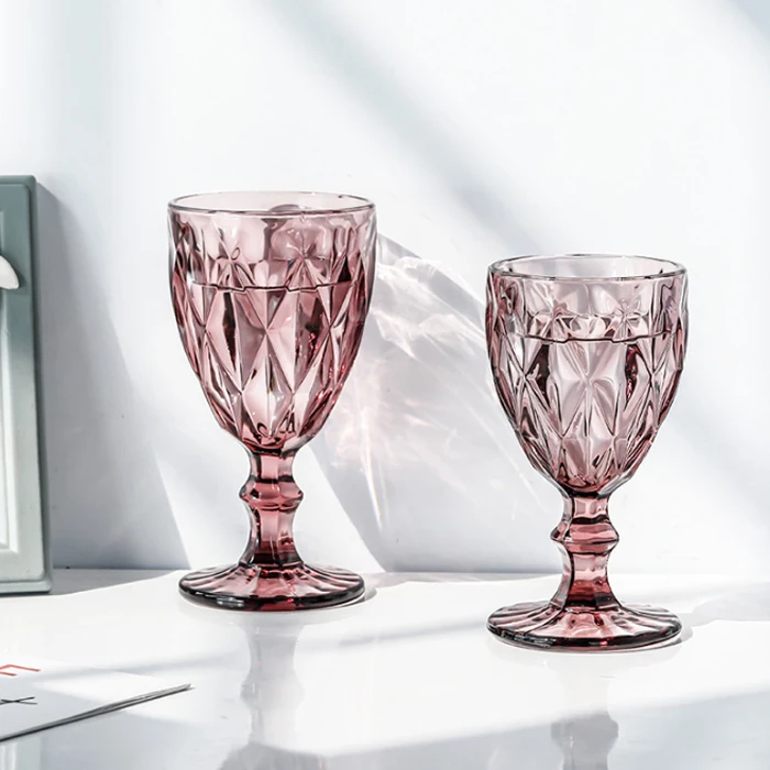 Wholesale Glassware Colored Goblet Wine Glasses Water Glass Pressed Blue vintage  Goblets glass