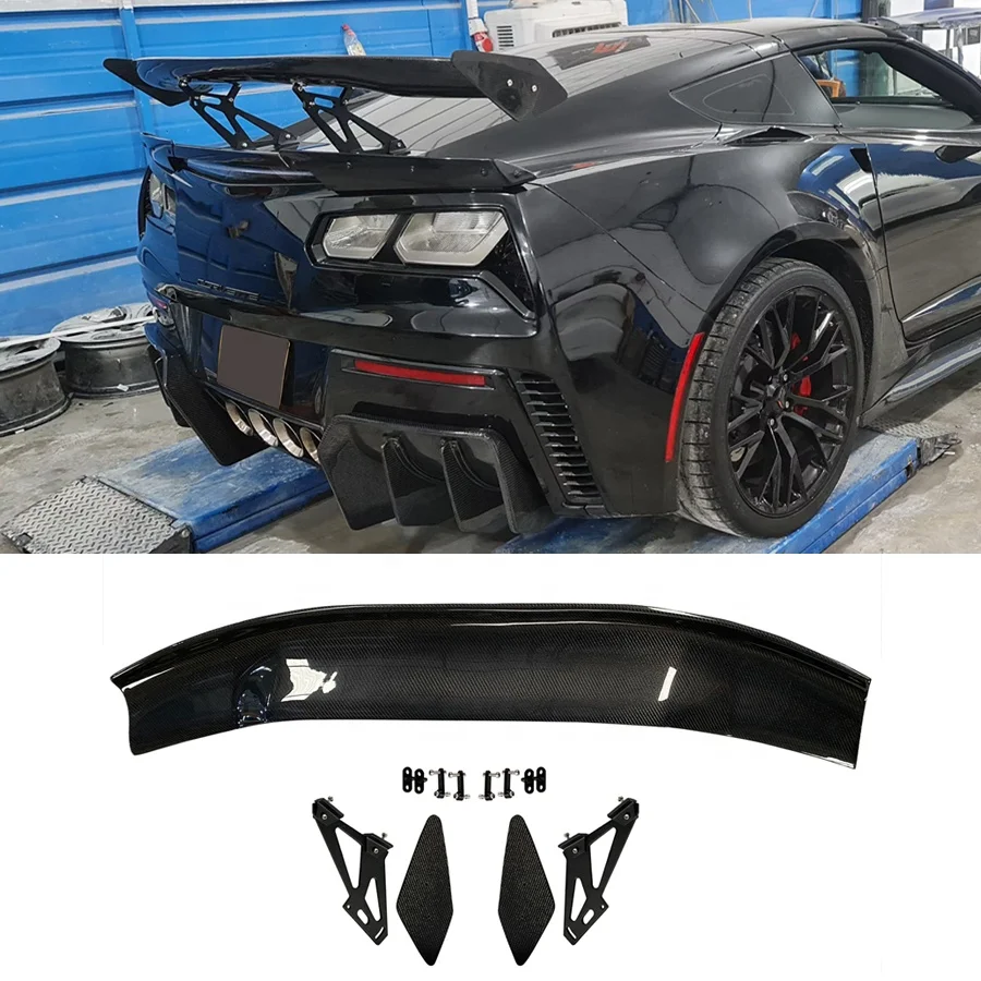 Carbon Fiber High Wing Rear Spoiler For Chevrolet Corvette C7 Z06 2014-2019 Trunk