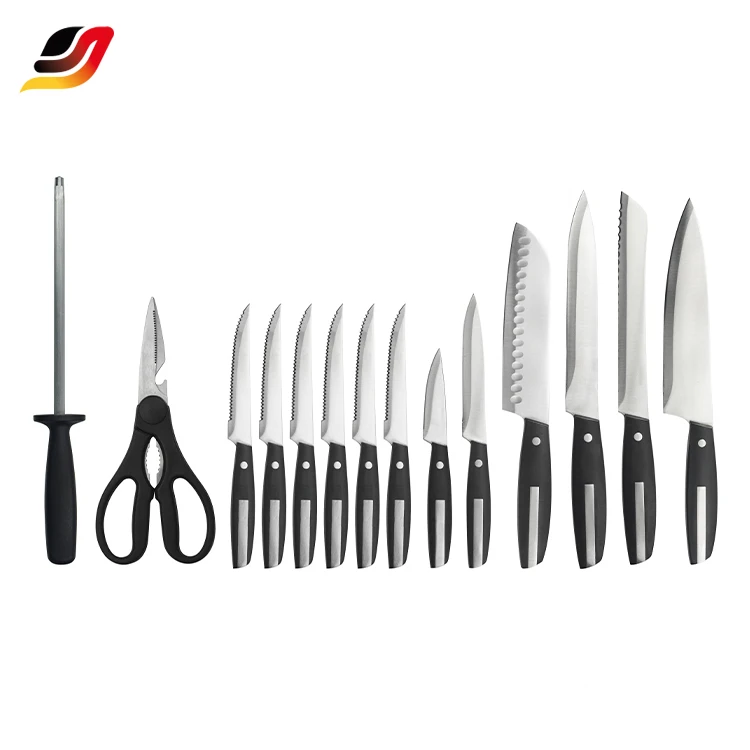 High Quality 15 Pcs Stainless Steel POM Handle Kitchen Knife Set
