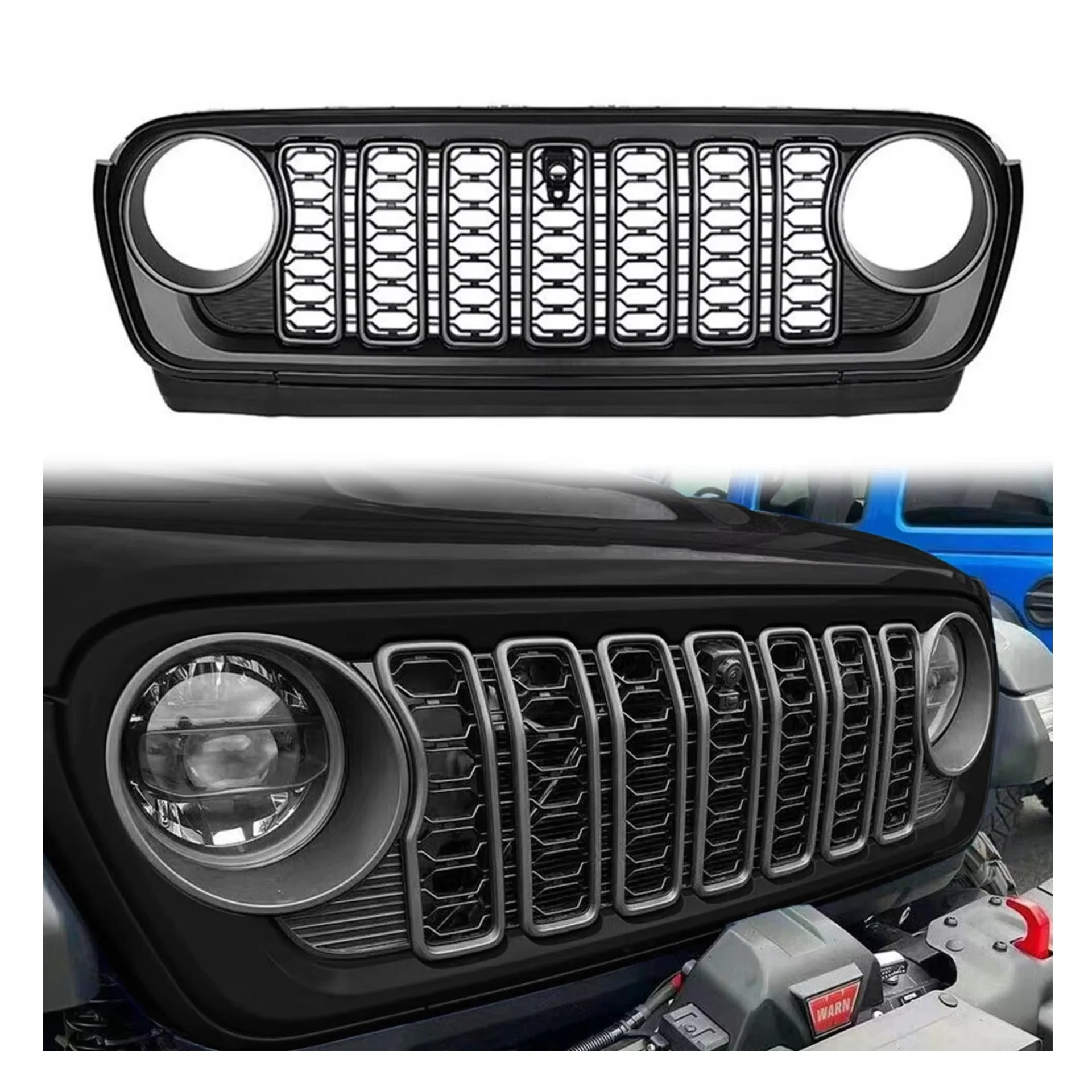 Gearzaar Black Mesh Front Grille For Jeep Wrangler JL (2018-2023) – Upgrade To 2024 Style
