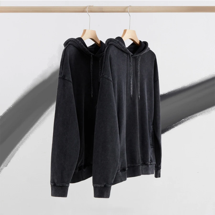 Custom Blank Washed Distressed Sweatshirt Vintage Hooded Men and Women