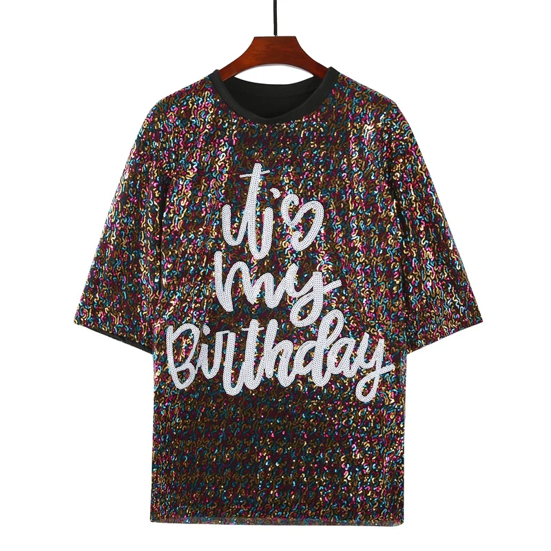 blue dress for baby girl Akira Its My Birthday Sequin T-Shirt Dress | Black