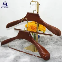 Customized Shoulder Wooden Luxury Glossy Brown Large Wood Hanger