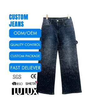 Custom ODM Women's Gradient Rhinestone Wide-leg Designer Jeans