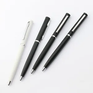 Promotional Black Slim Twist Metal Ballpoint Pen With Writing Blue or Black Refill Custom Logo for Hotel Office Printing